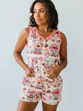 Shirtley & Stone Gnome And Coffee Sleeveless Pajama Set Size Small Or XS